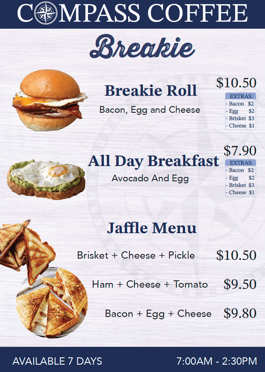 Compass Coffee food menu design