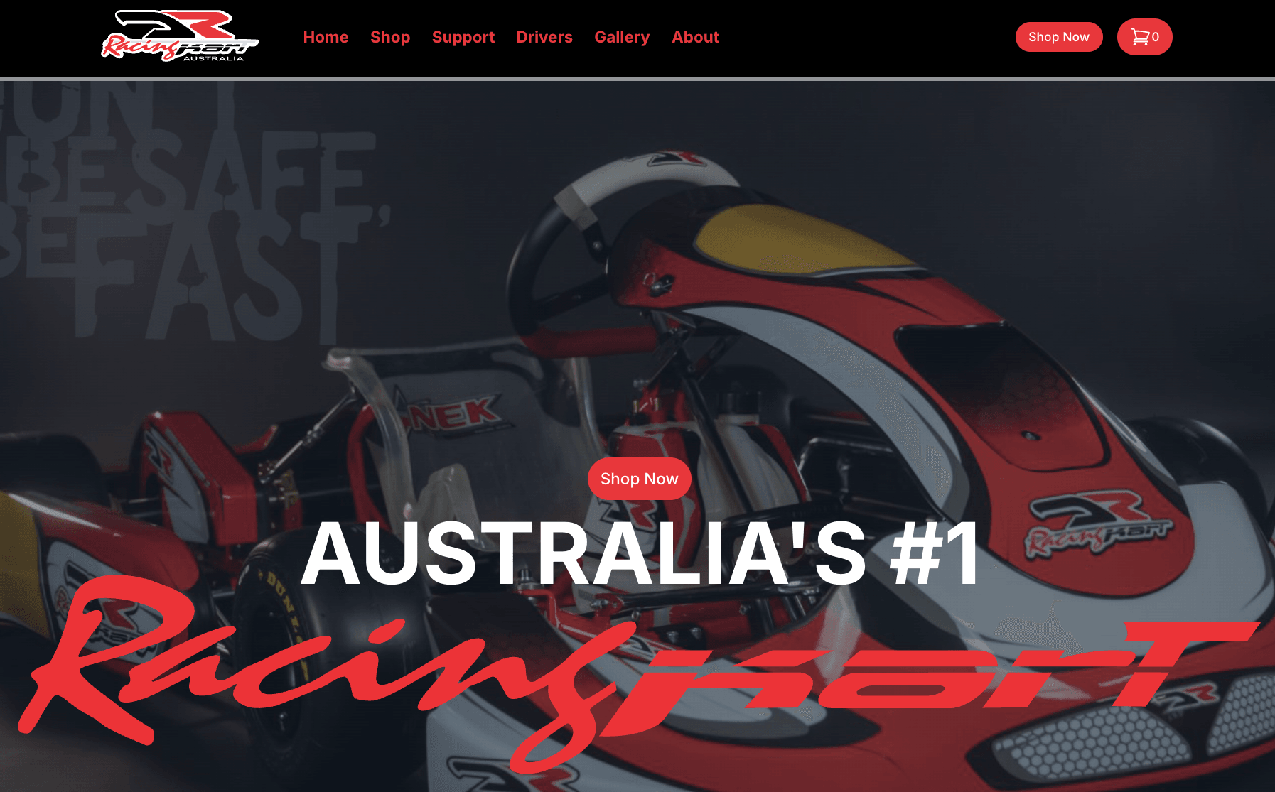 DR RacingKart Australia website homepage featuring racing karts