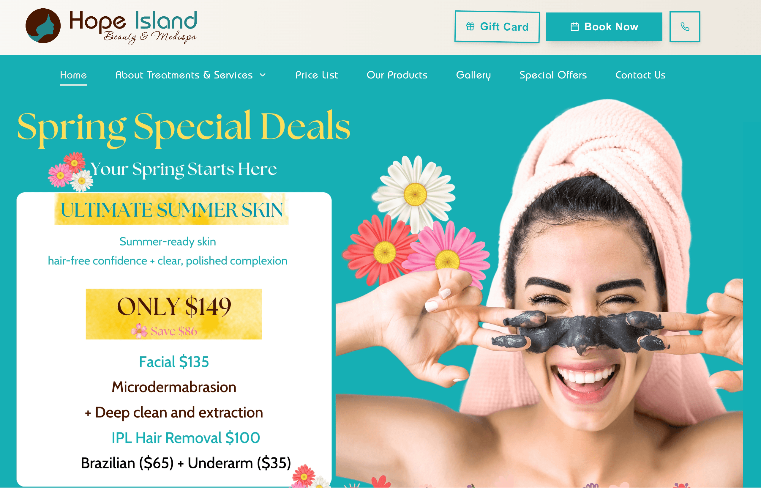 Serenity Spa website showcasing services and booking interface